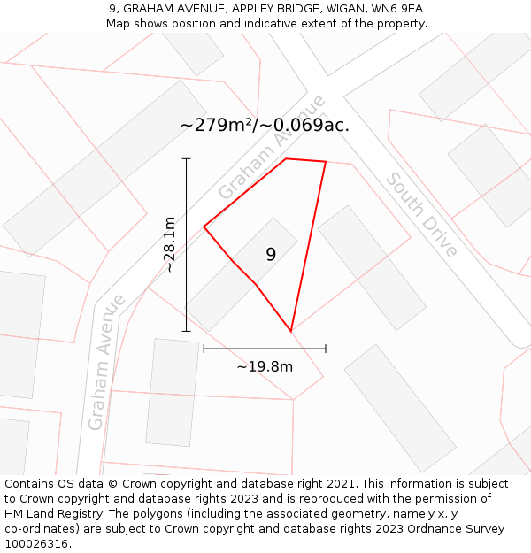 9, GRAHAM AVENUE, APPLEY BRIDGE, WIGAN, WN6 9EA: Plot and title map