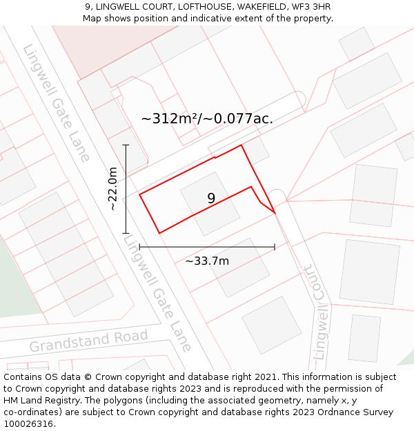 9, LINGWELL COURT, LOFTHOUSE, WAKEFIELD, WF3 3HR: Plot and title map