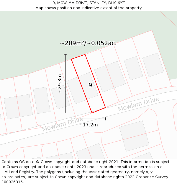 9, MOWLAM DRIVE, STANLEY, DH9 6YZ: Plot and title map