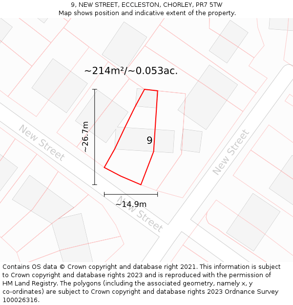 9, NEW STREET, ECCLESTON, CHORLEY, PR7 5TW: Plot and title map