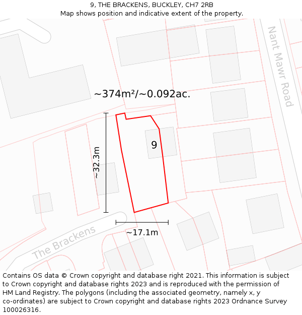 9, THE BRACKENS, BUCKLEY, CH7 2RB: Plot and title map