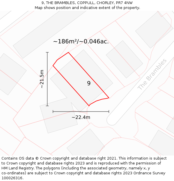 9, THE BRAMBLES, COPPULL, CHORLEY, PR7 4NW: Plot and title map