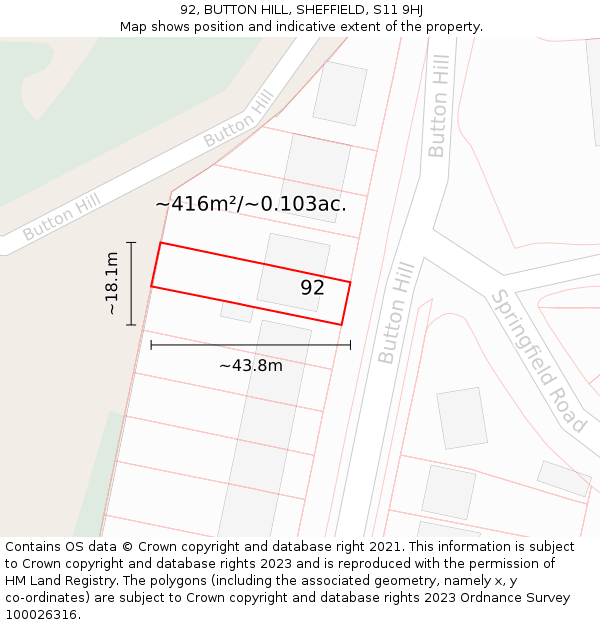 92, BUTTON HILL, SHEFFIELD, S11 9HJ: Plot and title map