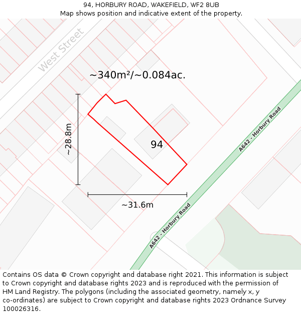 94, HORBURY ROAD, WAKEFIELD, WF2 8UB: Plot and title map