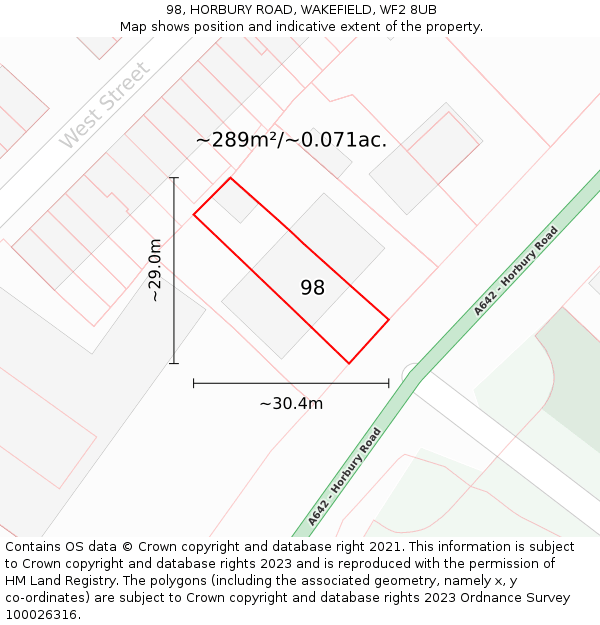 98, HORBURY ROAD, WAKEFIELD, WF2 8UB: Plot and title map