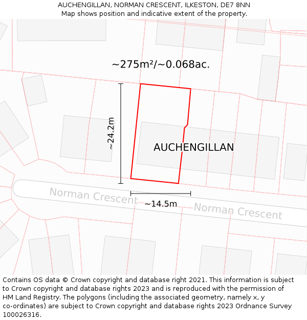 AUCHENGILLAN, NORMAN CRESCENT, ILKESTON, DE7 8NN: Plot and title map