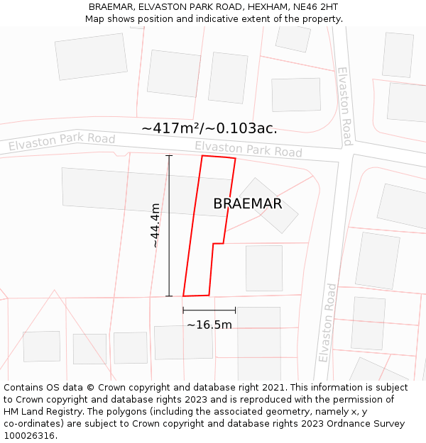 BRAEMAR, ELVASTON PARK ROAD, HEXHAM, NE46 2HT: Plot and title map