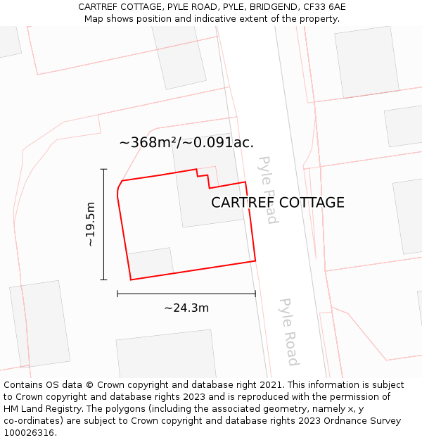 CARTREF COTTAGE, PYLE ROAD, PYLE, BRIDGEND, CF33 6AE: Plot and title map