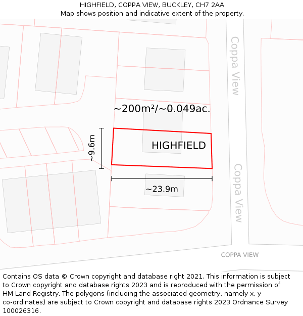 HIGHFIELD, COPPA VIEW, BUCKLEY, CH7 2AA: Plot and title map