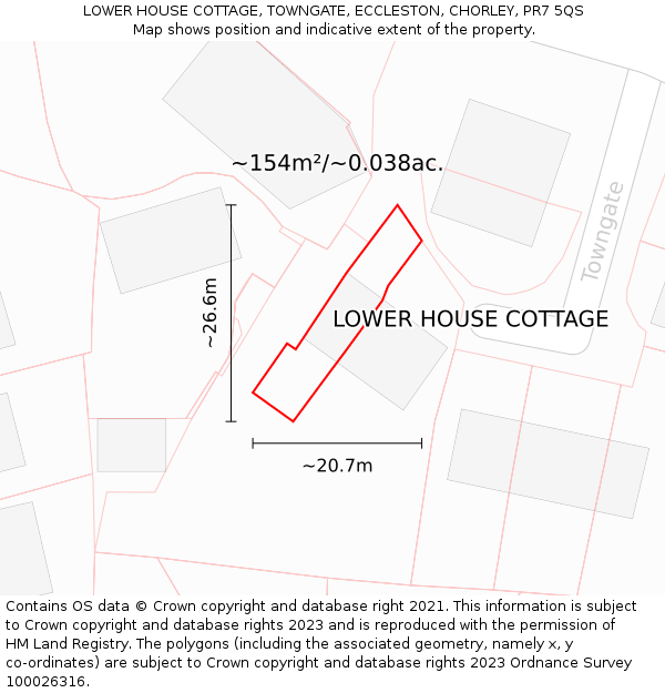 LOWER HOUSE COTTAGE, TOWNGATE, ECCLESTON, CHORLEY, PR7 5QS: Plot and title map