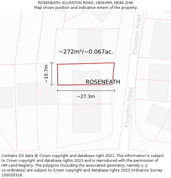 ROSENEATH, ELVASTON ROAD, HEXHAM, NE46 2HW: Plot and title map
