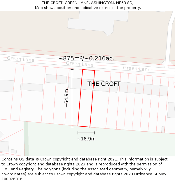 THE CROFT, GREEN LANE, ASHINGTON, NE63 8DJ: Plot and title map