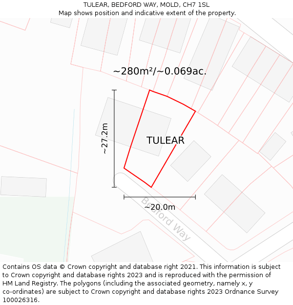 TULEAR, BEDFORD WAY, MOLD, CH7 1SL: Plot and title map