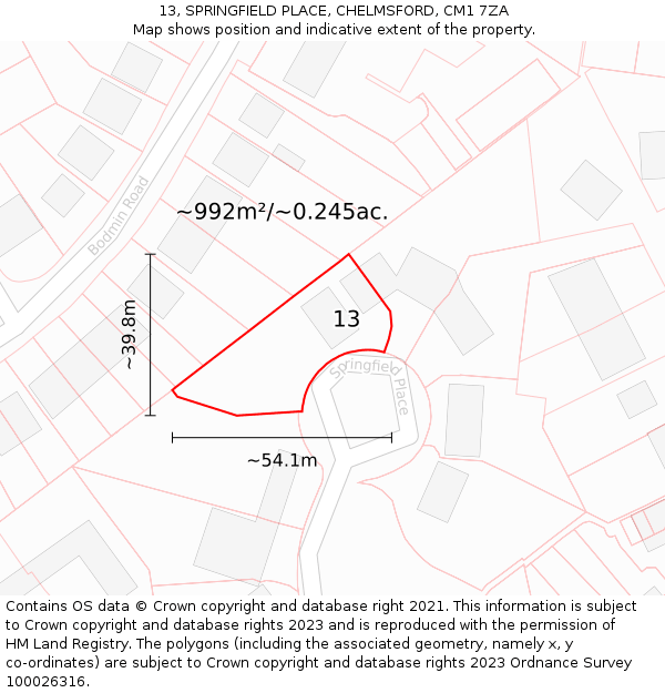 13, SPRINGFIELD PLACE, CHELMSFORD, CM1 7ZA: Plot and title map