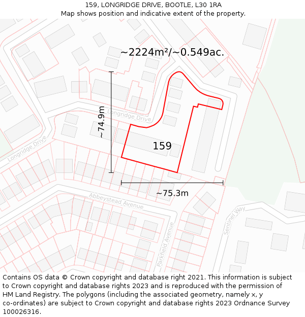 159, LONGRIDGE DRIVE, BOOTLE, L30 1RA: Plot and title map