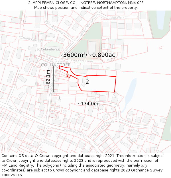 2, APPLEBARN CLOSE, COLLINGTREE, NORTHAMPTON, NN4 0PF: Plot and title map