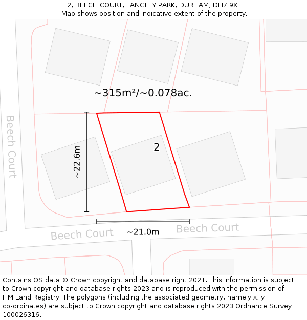 2, BEECH COURT, LANGLEY PARK, DURHAM, DH7 9XL: Plot and title map