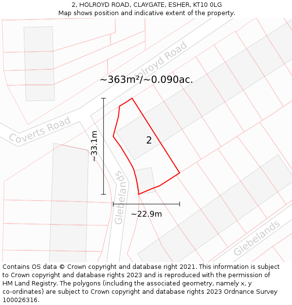 2, HOLROYD ROAD, CLAYGATE, ESHER, KT10 0LG: Plot and title map