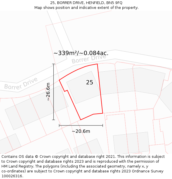 25, BORRER DRIVE, HENFIELD, BN5 9FQ: Plot and title map