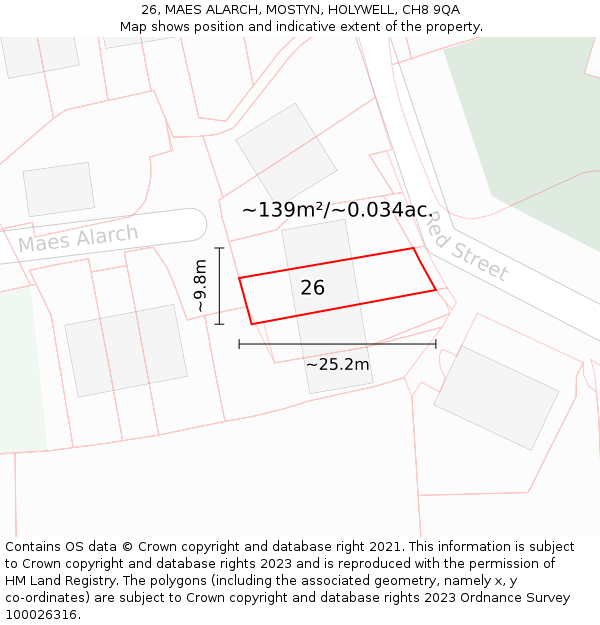 26, MAES ALARCH, MOSTYN, HOLYWELL, CH8 9QA: Plot and title map