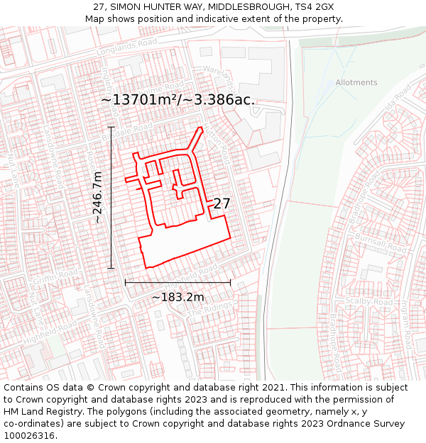 27, SIMON HUNTER WAY, MIDDLESBROUGH, TS4 2GX: Plot and title map