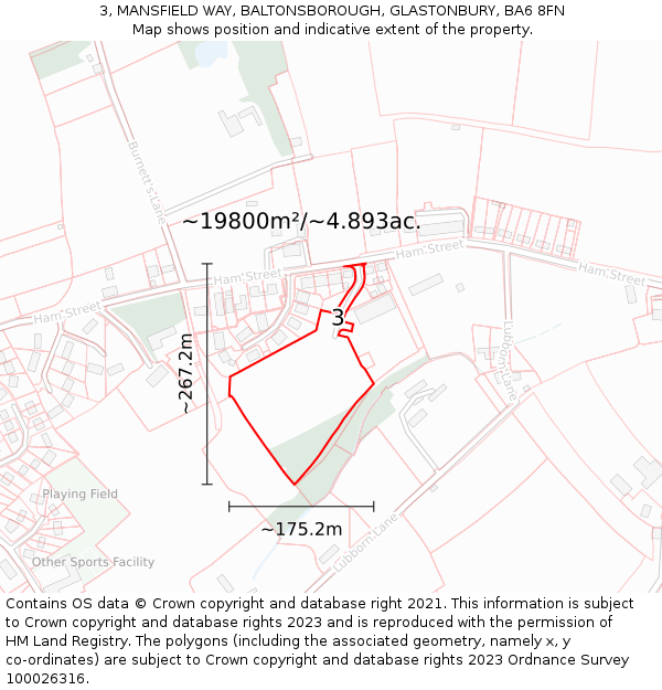 3, MANSFIELD WAY, BALTONSBOROUGH, GLASTONBURY, BA6 8FN: Plot and title map