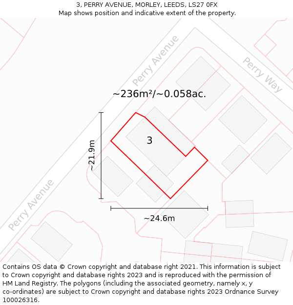3, PERRY AVENUE, MORLEY, LEEDS, LS27 0FX: Plot and title map