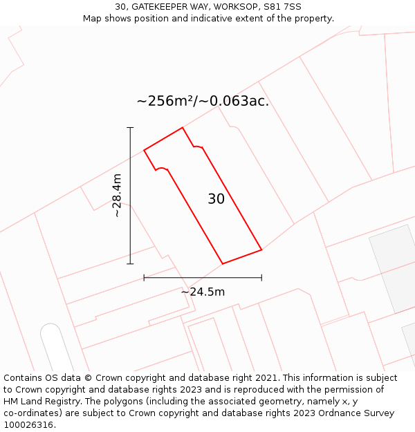 30, GATEKEEPER WAY, WORKSOP, S81 7SS: Plot and title map