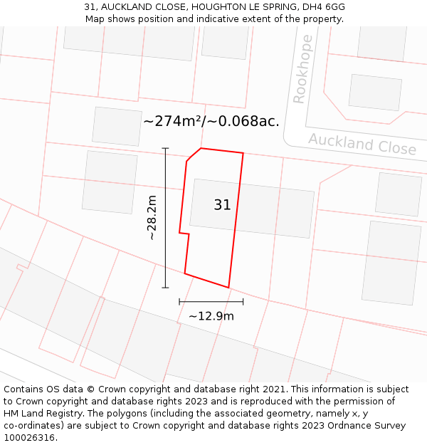 31, AUCKLAND CLOSE, HOUGHTON LE SPRING, DH4 6GG: Plot and title map