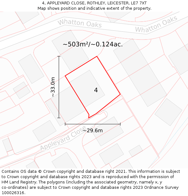 4, APPLEYARD CLOSE, ROTHLEY, LEICESTER, LE7 7XT: Plot and title map