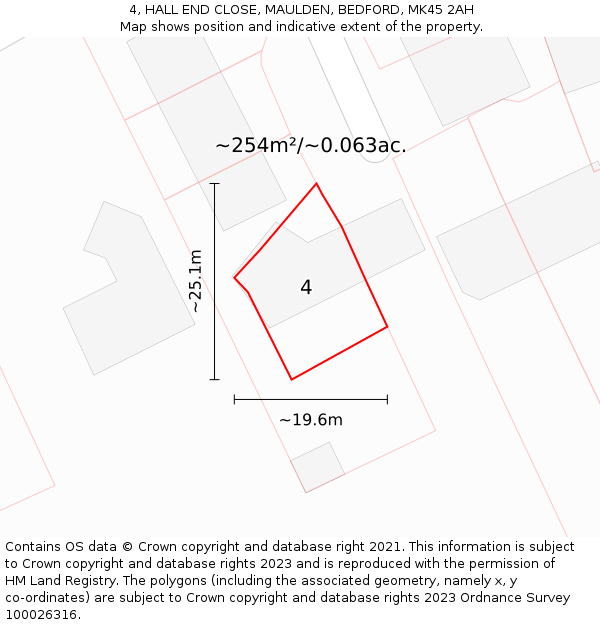 4, HALL END CLOSE, MAULDEN, BEDFORD, MK45 2AH: Plot and title map