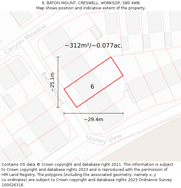 6, BATON MOUNT, CRESWELL, WORKSOP, S80 4WB: Plot and title map