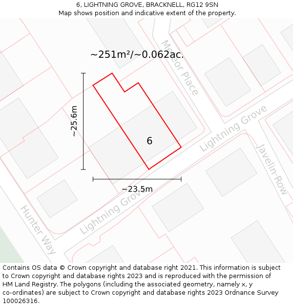 6, LIGHTNING GROVE, BRACKNELL, RG12 9SN: Plot and title map