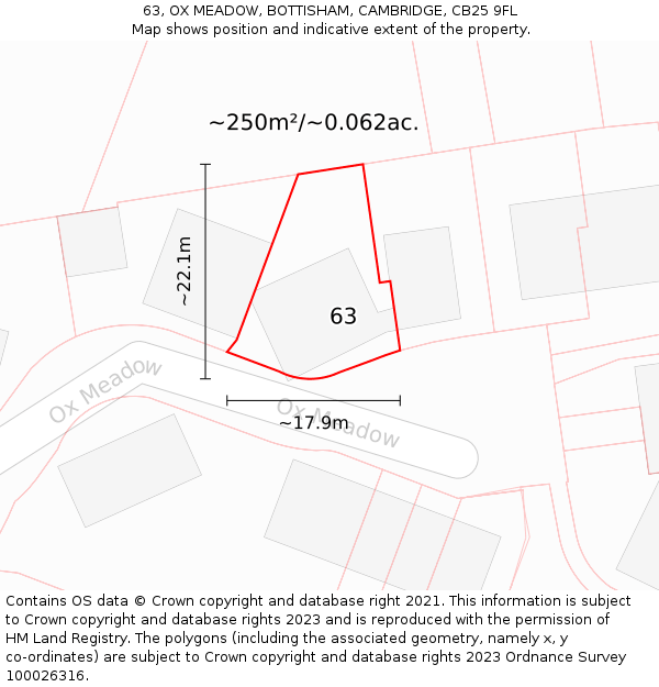 63, OX MEADOW, BOTTISHAM, CAMBRIDGE, CB25 9FL: Plot and title map