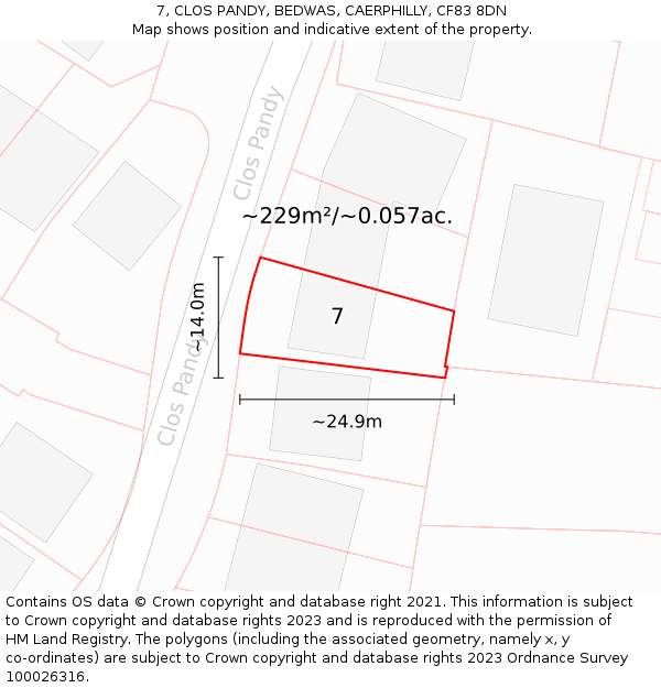 7, CLOS PANDY, BEDWAS, CAERPHILLY, CF83 8DN: Plot and title map