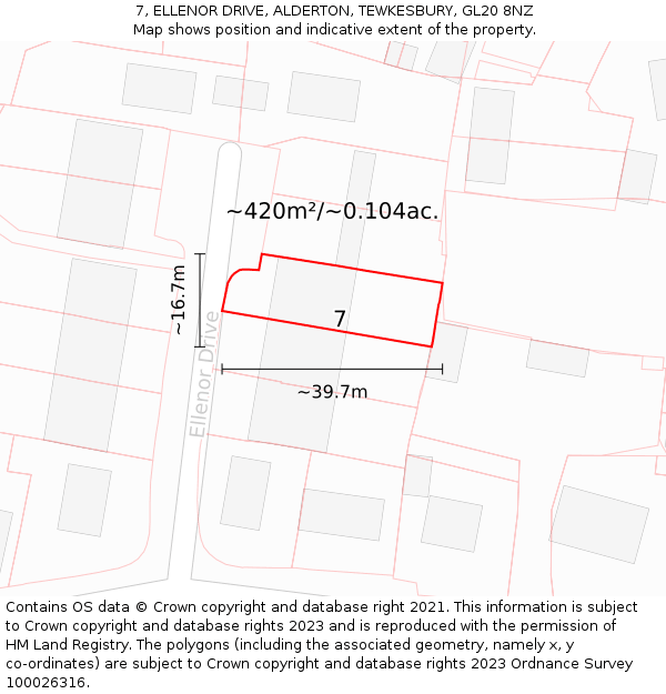 7, ELLENOR DRIVE, ALDERTON, TEWKESBURY, GL20 8NZ: Plot and title map