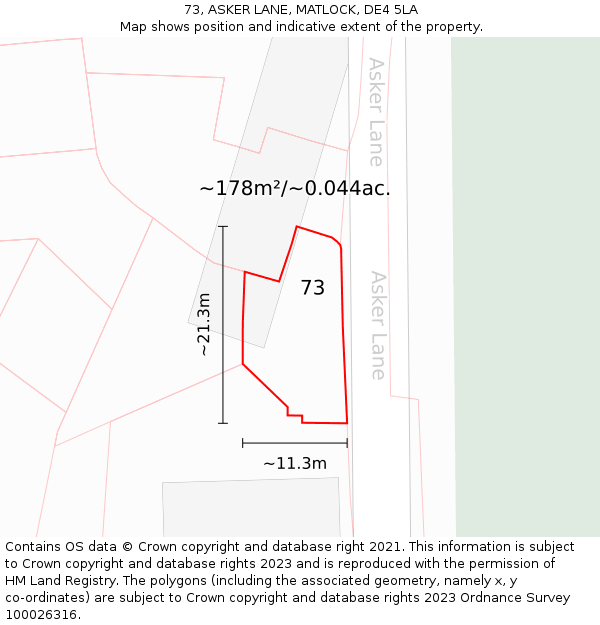 73, ASKER LANE, MATLOCK, DE4 5LA: Plot and title map