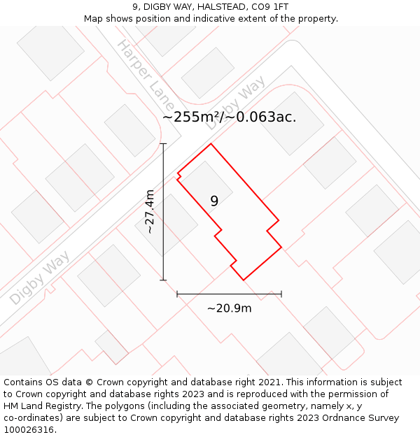 9, DIGBY WAY, HALSTEAD, CO9 1FT: Plot and title map