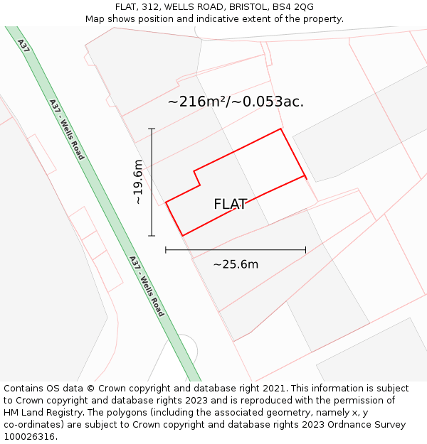 FLAT, 312, WELLS ROAD, BRISTOL, BS4 2QG: Plot and title map