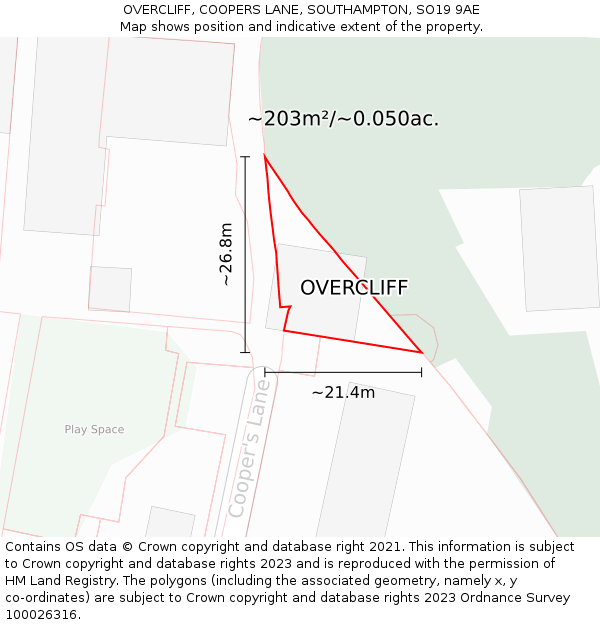 OVERCLIFF, COOPERS LANE, SOUTHAMPTON, SO19 9AE: Plot and title map