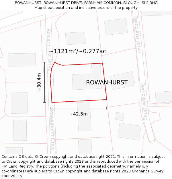 ROWANHURST, ROWANHURST DRIVE, FARNHAM COMMON, SLOUGH, SL2 3HG: Plot and title map