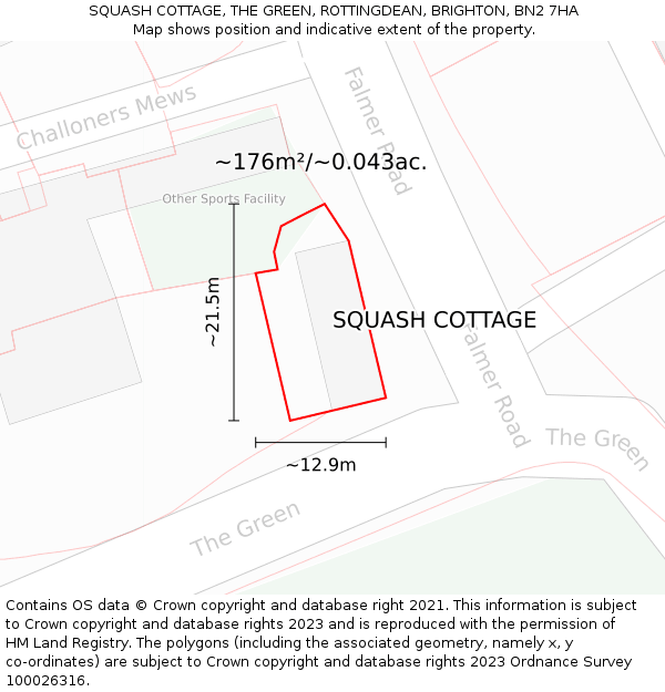 SQUASH COTTAGE, THE GREEN, ROTTINGDEAN, BRIGHTON, BN2 7HA: Plot and title map