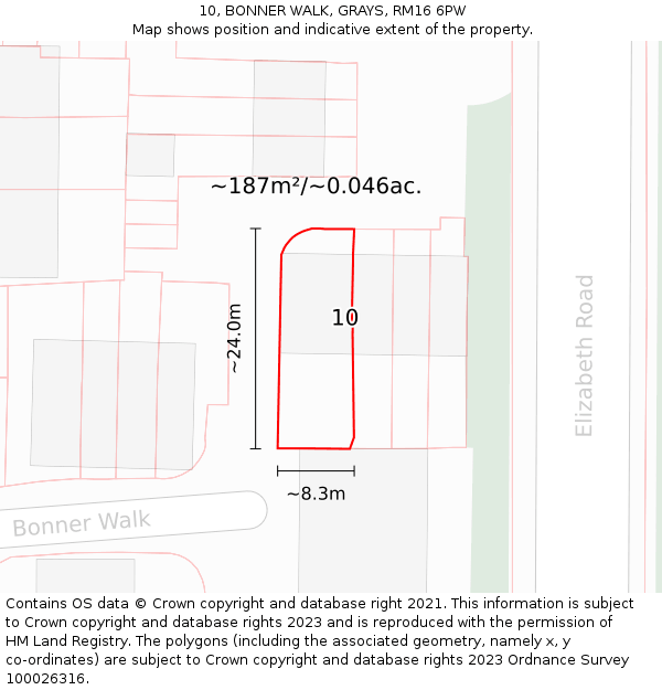 10, BONNER WALK, GRAYS, RM16 6PW: Plot and title map