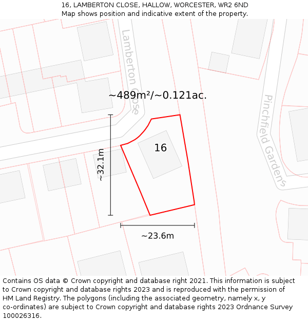 16, LAMBERTON CLOSE, HALLOW, WORCESTER, WR2 6ND: Plot and title map