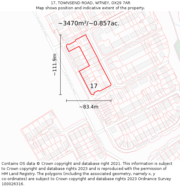 17, TOWNSEND ROAD, WITNEY, OX29 7AR: Plot and title map