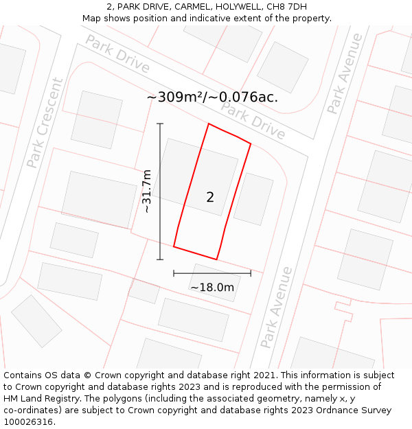 2, PARK DRIVE, CARMEL, HOLYWELL, CH8 7DH: Plot and title map