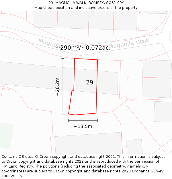 29, MAGNOLIA WALK, ROMSEY, SO51 0PY: Plot and title map