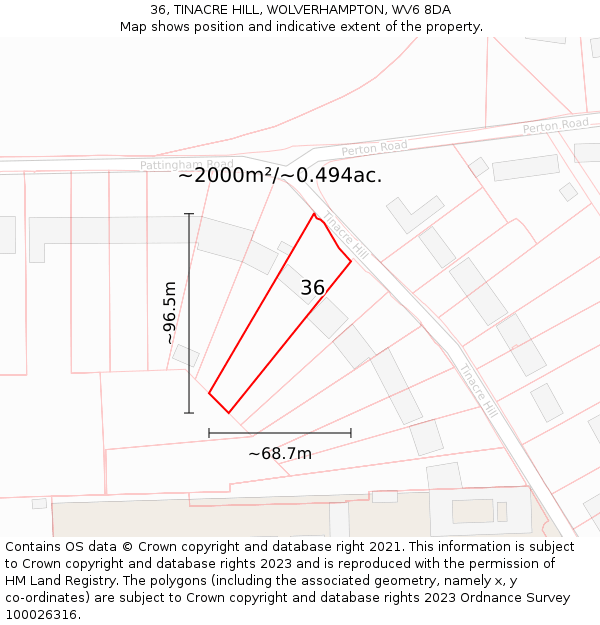 36, TINACRE HILL, WOLVERHAMPTON, WV6 8DA: Plot and title map
