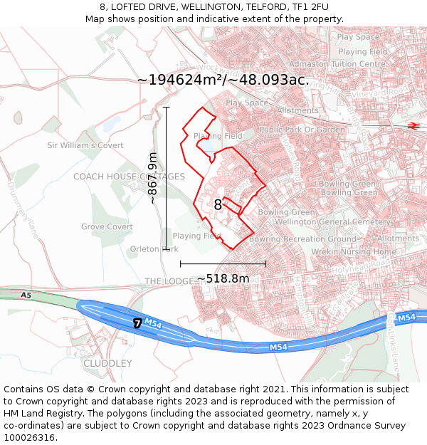 8, LOFTED DRIVE, WELLINGTON, TELFORD, TF1 2FU: Plot and title map