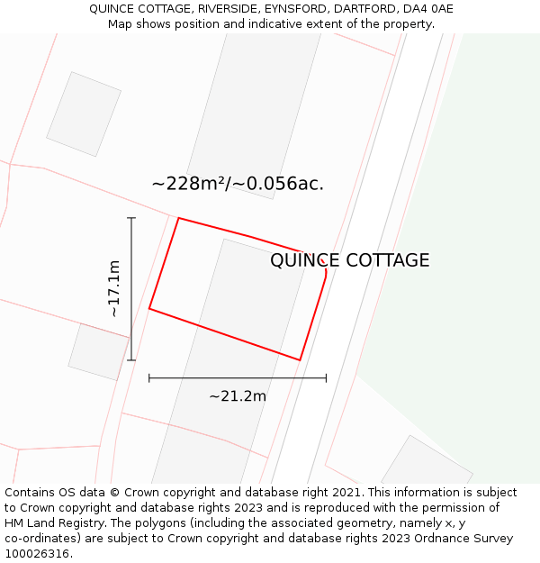 QUINCE COTTAGE, RIVERSIDE, EYNSFORD, DARTFORD, DA4 0AE: Plot and title map